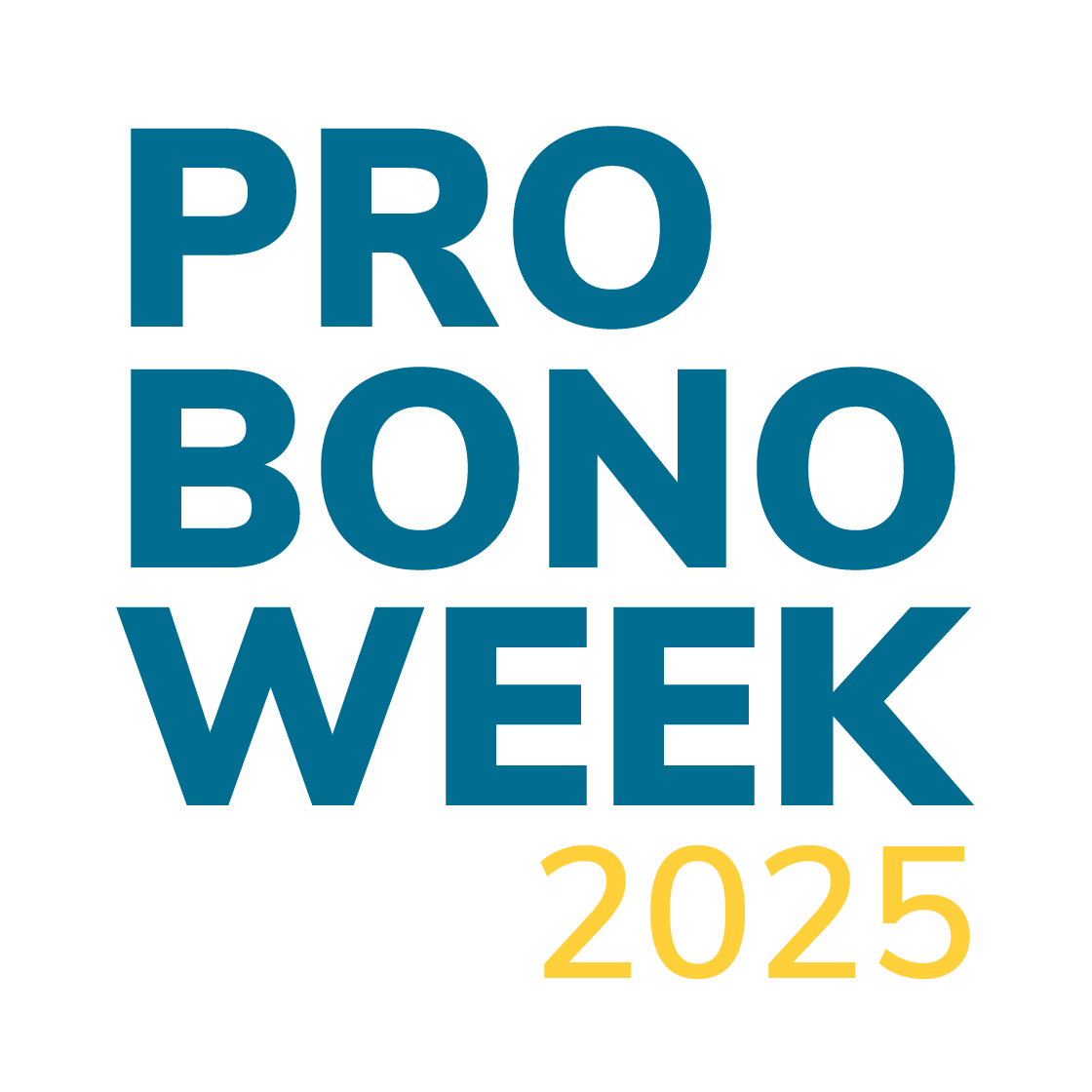 Pro Bono Week 2025 logo written in blue and yellow over a white background