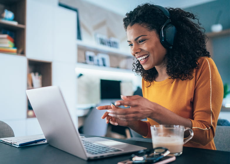Woman on video call talking